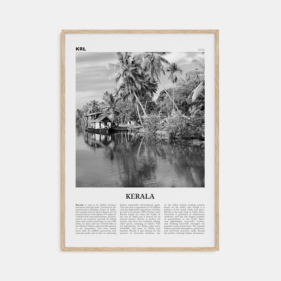 Black And White Kerala Travel Poster, India Art