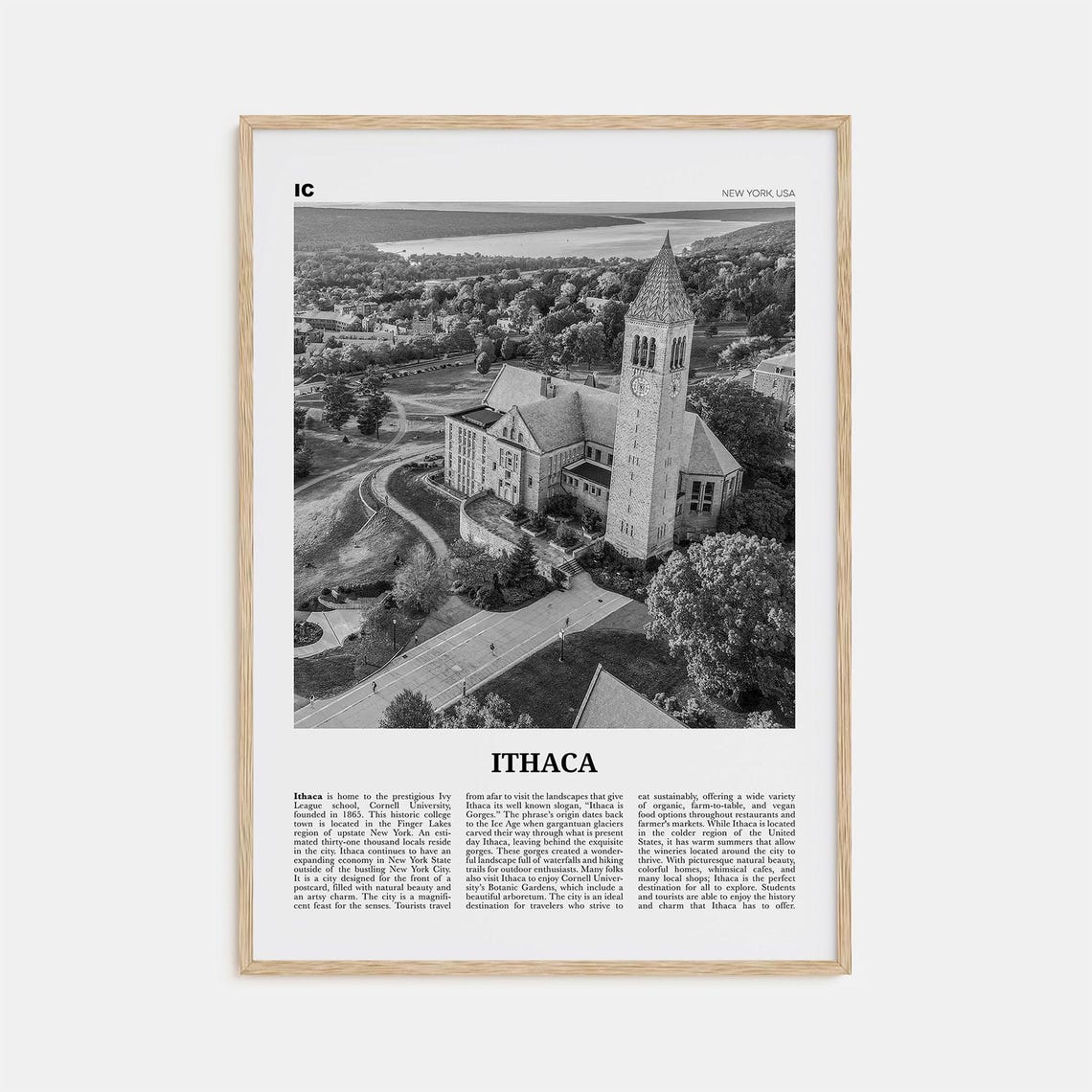 Ithaca Black And White Travel Poster, New York