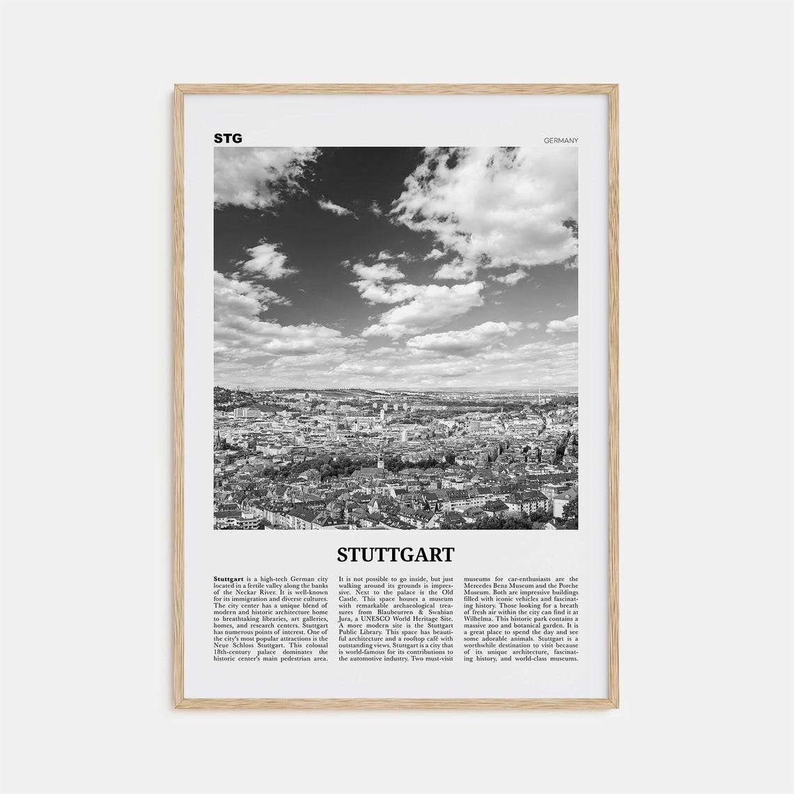 Stuttgart Black and White Art Print, Germany