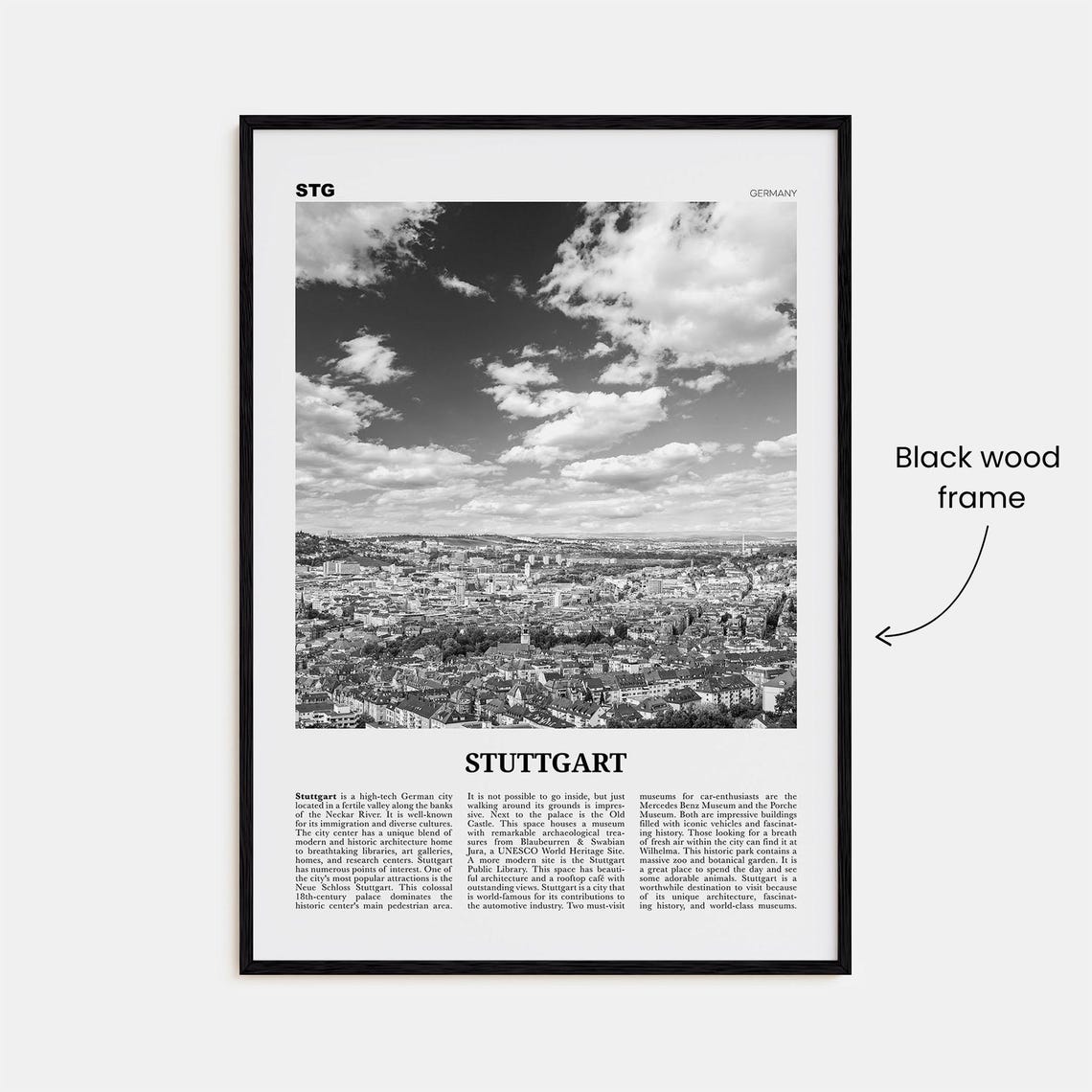 Stuttgart Black and White Art Print, Germany - Image 3