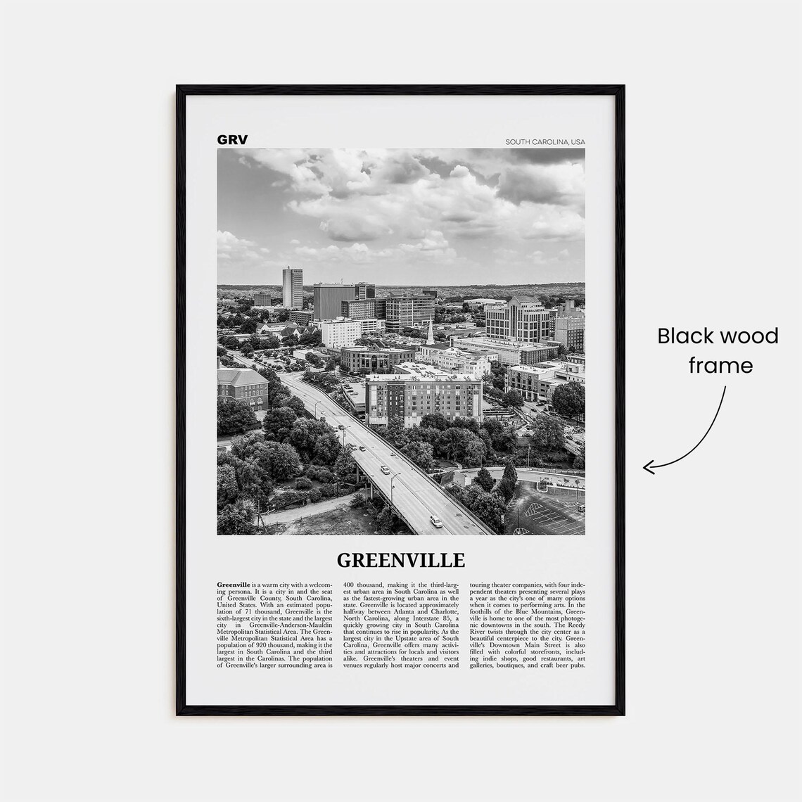 Greenville Black and White No. 1 Travel Poster - Image 3