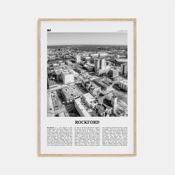 Rockford Black and White Travel Poster, Illinois USA