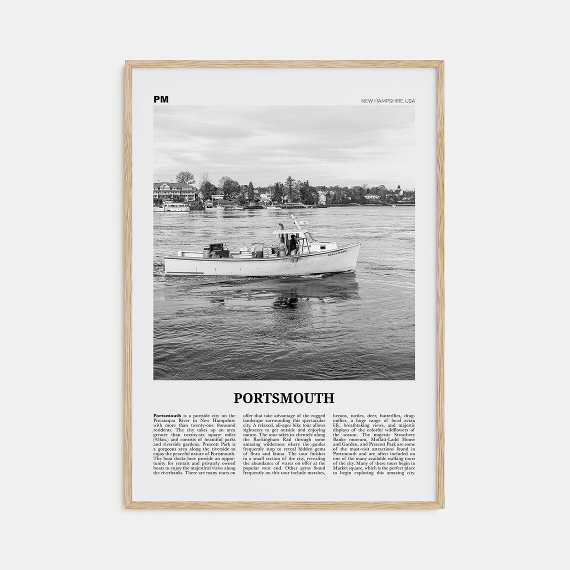 Portsmouth Black and White Travel Poster, New Hampshire