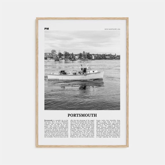 Portsmouth Black and White Travel Poster, New Hampshire