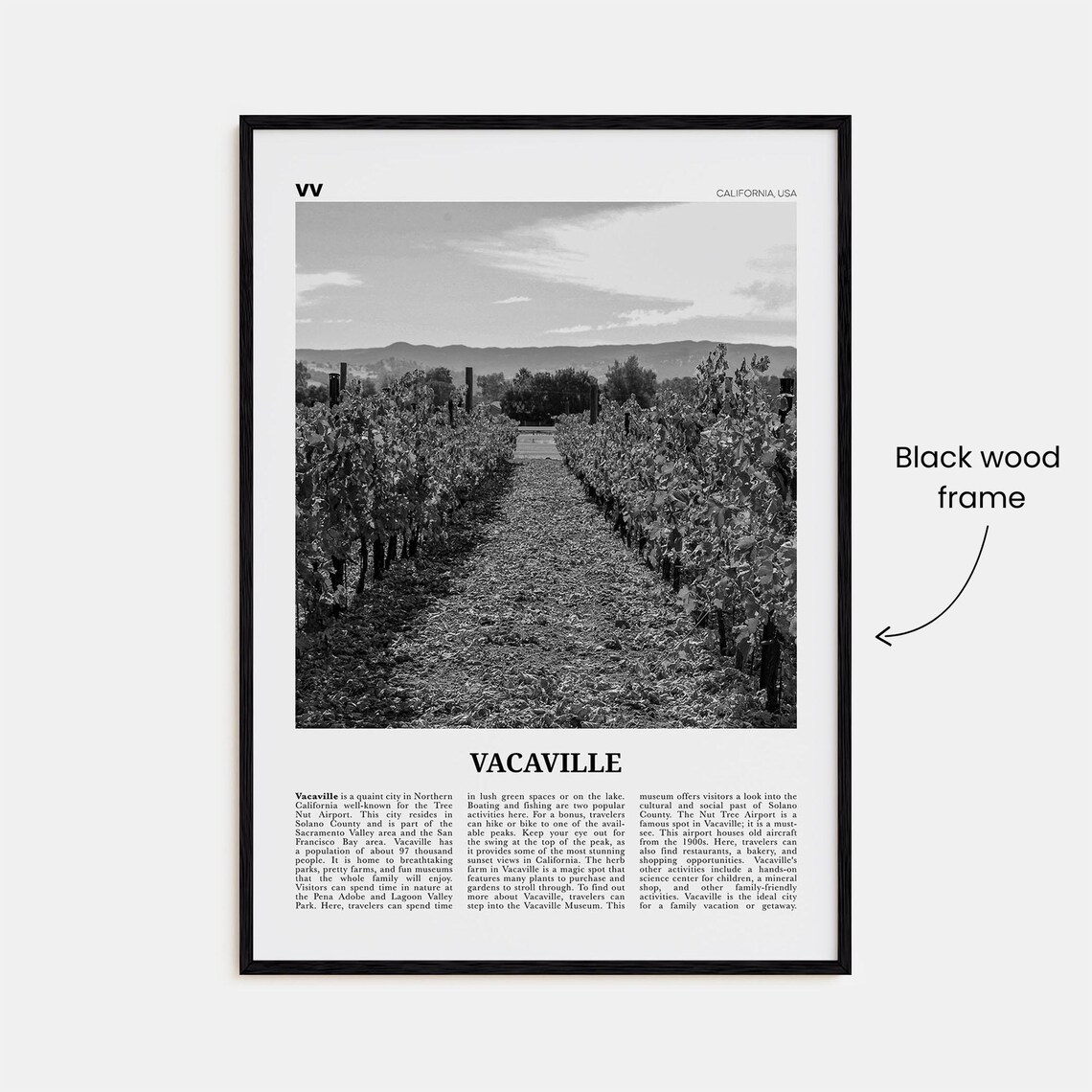 Vacaville Black and White Map Art Print, California - Image 3
