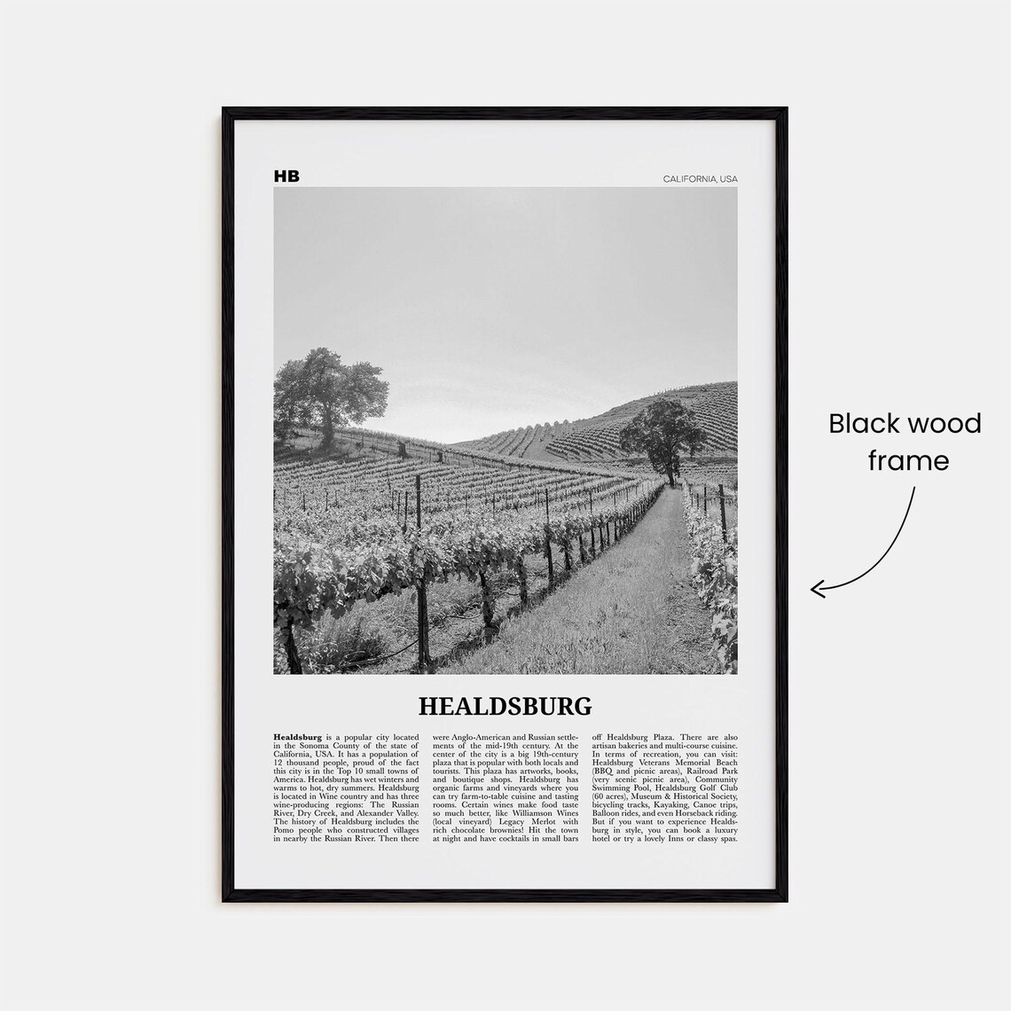 Healdsburg Map, Black and White Travel Poster - Image 3