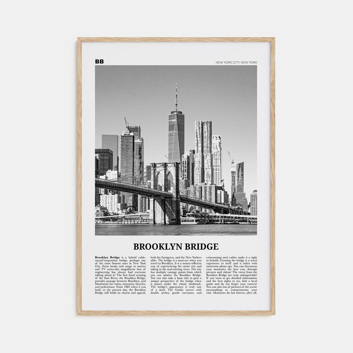 Brooklyn Bridge Black and White Art Print, New York