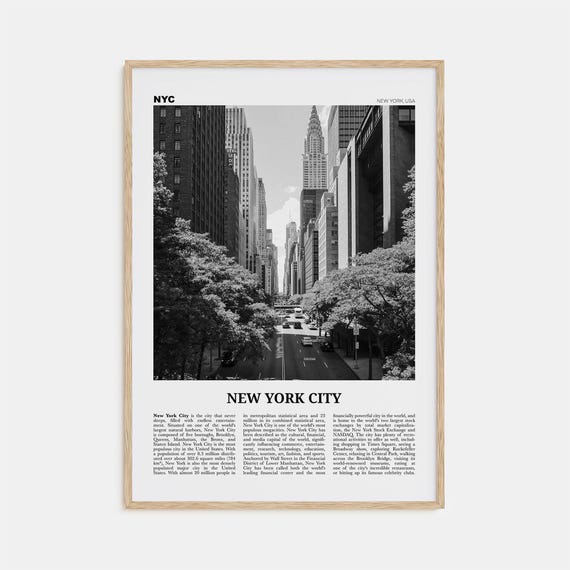 New York City Black And White Travel Poster Print