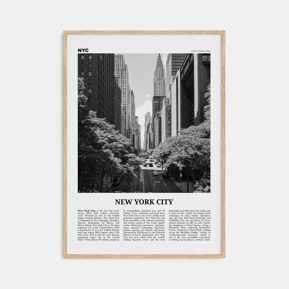 New York City Black And White Travel Poster Print