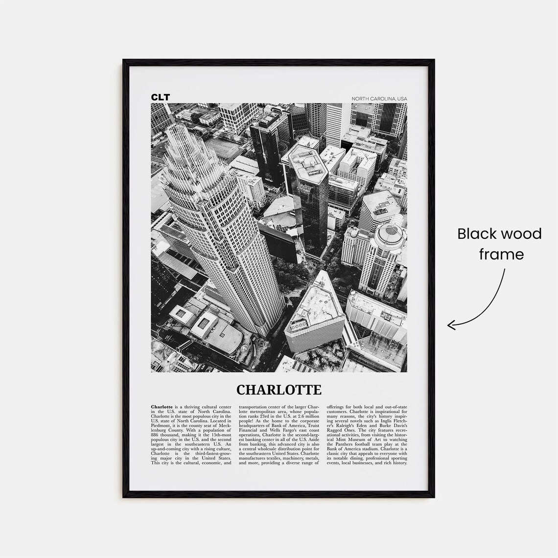 Charlotte Black and White Travel Poster, North Carolina - Image 3