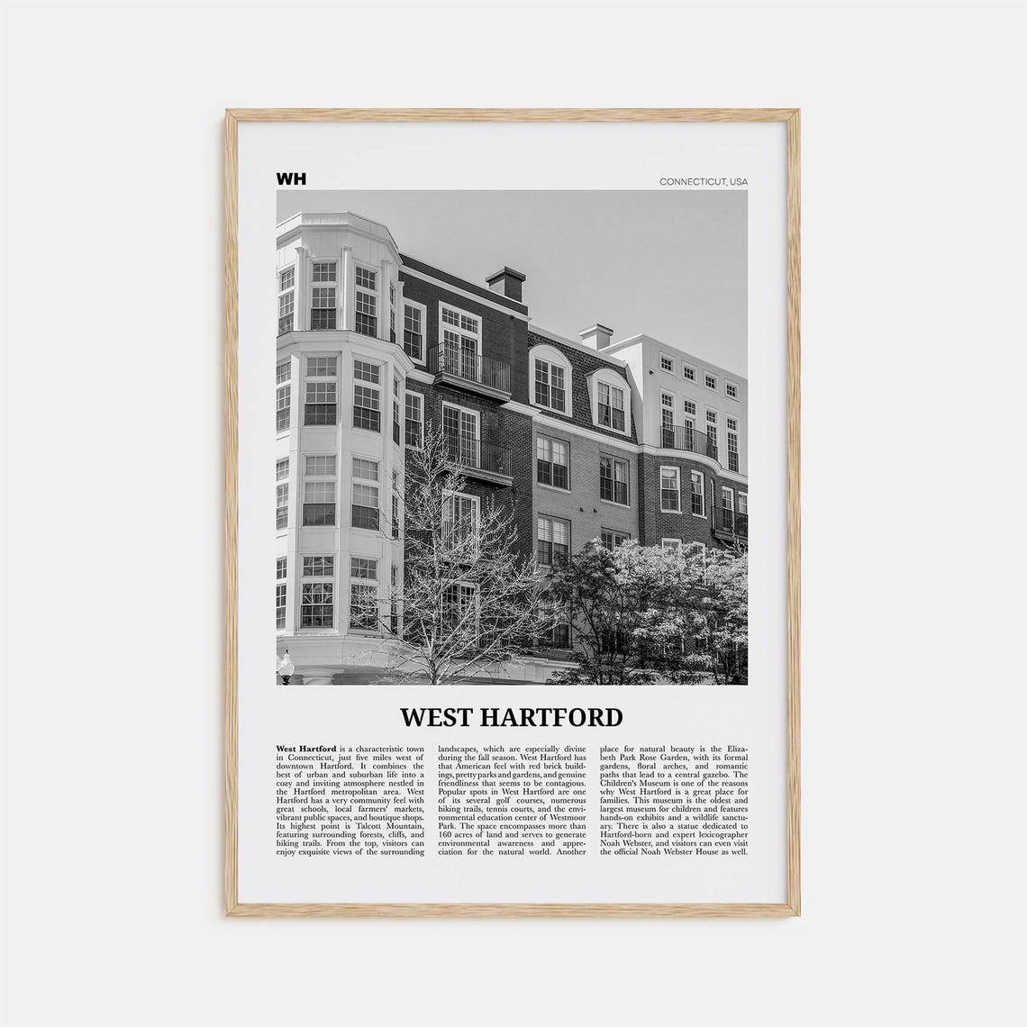 West Hartford, Connecticut Black and White Travel Poster