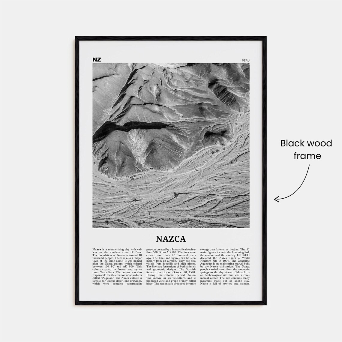 Nazca Desert Aerial Terrain Patterns Peru Black and White Poster - Image 3