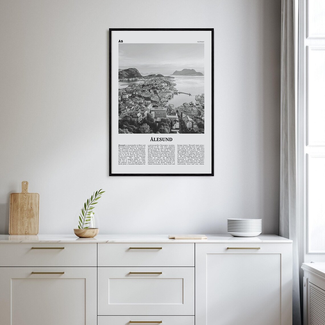 Ålesund Black and White Norway Travel Poster Print - Image 2