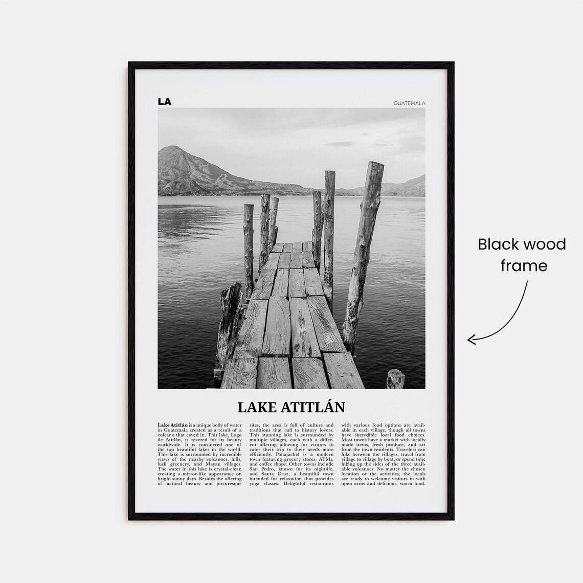 Lake Atitlan Black and White Travel Poster Print - Image 3