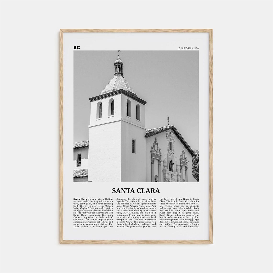 Santa Clara Black and White Travel Poster, California