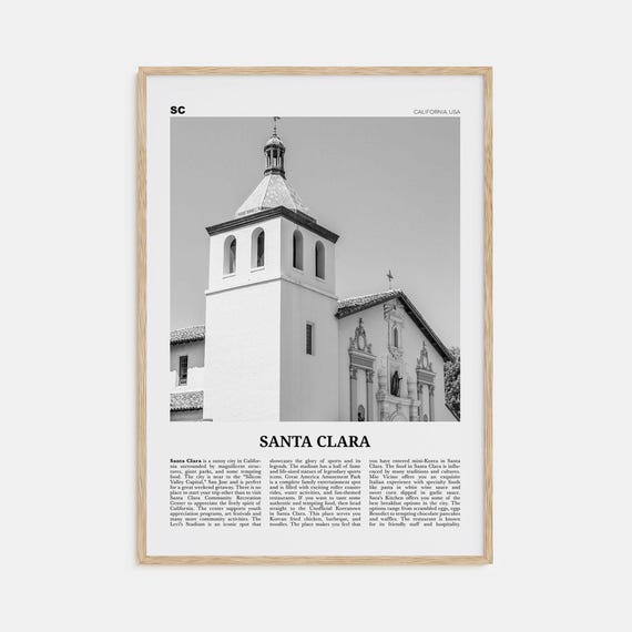 Santa Clara Black and White Travel Poster, California