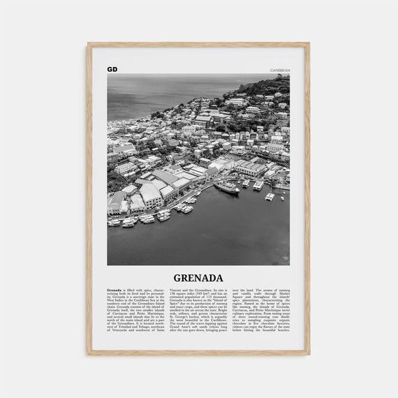 Grenada Black and White Travel Poster, Caribbean