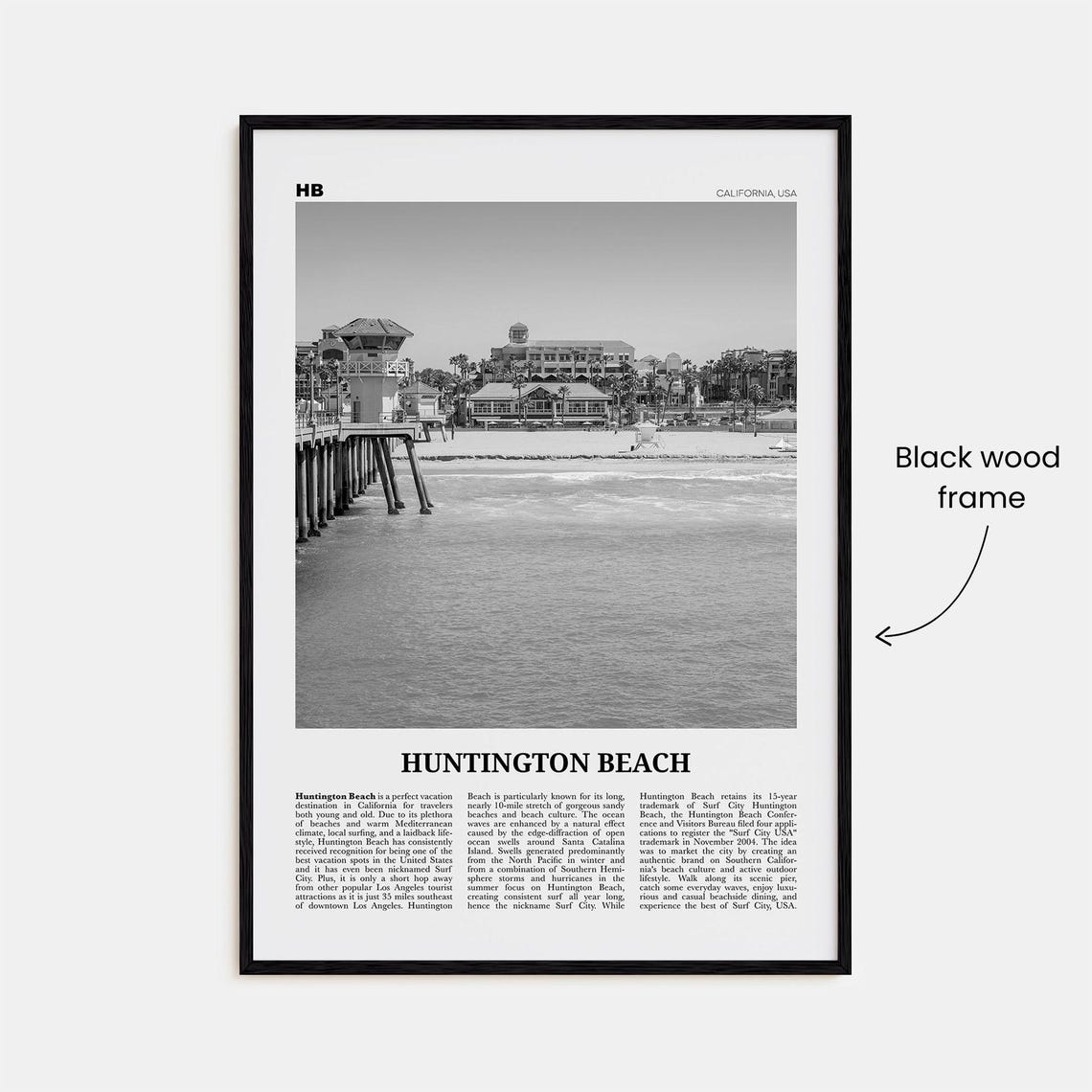 Huntington Beach Black And White Travel Poster - Image 3