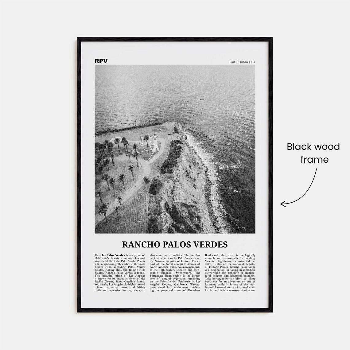 Rancho Palos Verdes Black and White Travel Poster - Image 3