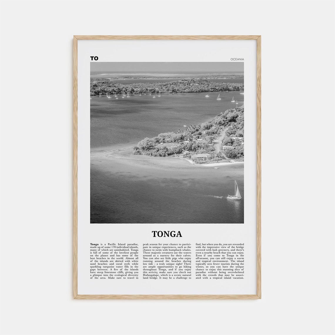 Tonga Black And White Wall Art Print, Nuku'alofa
