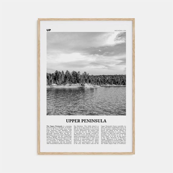 Upper Peninsula Black And White Map Art Print