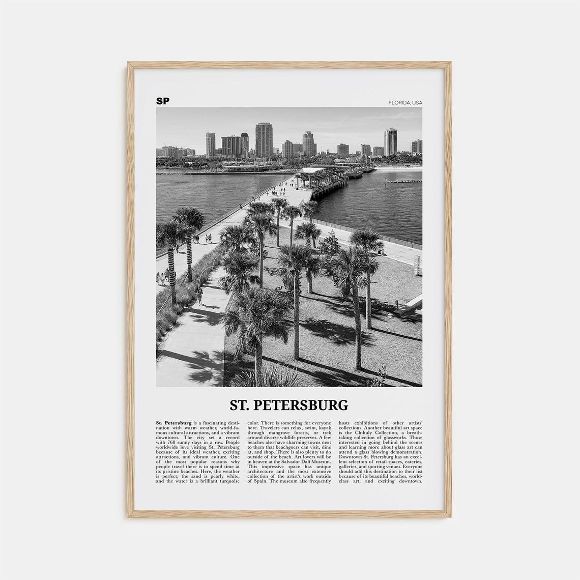 St Petersburg Black and White Florida Travel Poster