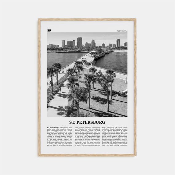 St Petersburg Black and White Florida Travel Poster