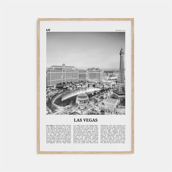 Las Vegas Black and White Travel Poster, Bellagio