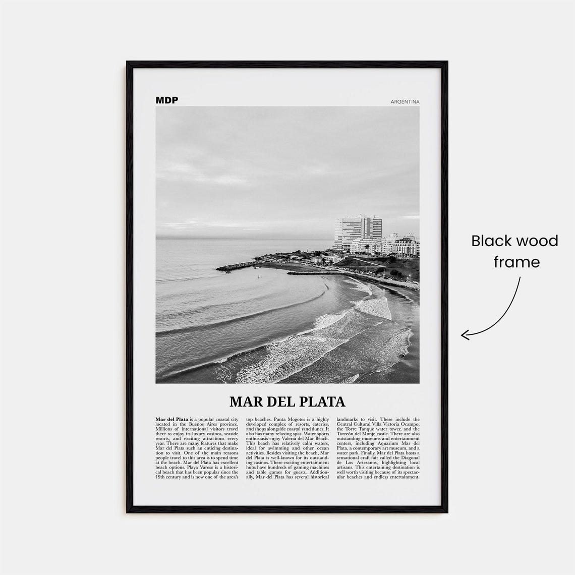 Mar Del Plata Black and White Map Travel Poster - Image 3