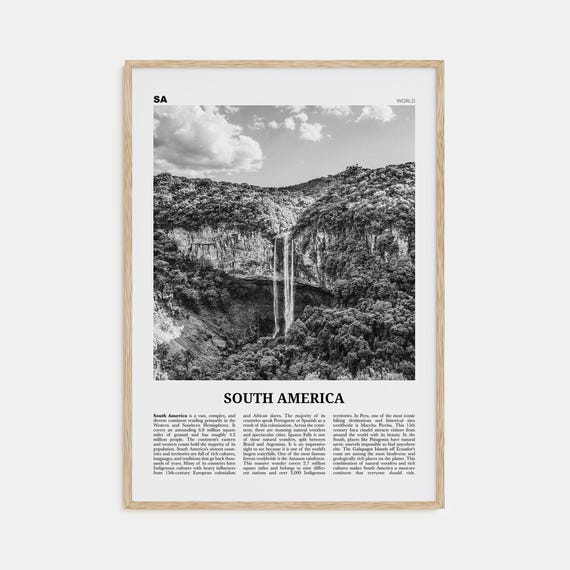 South America Black and White Travel Poster
