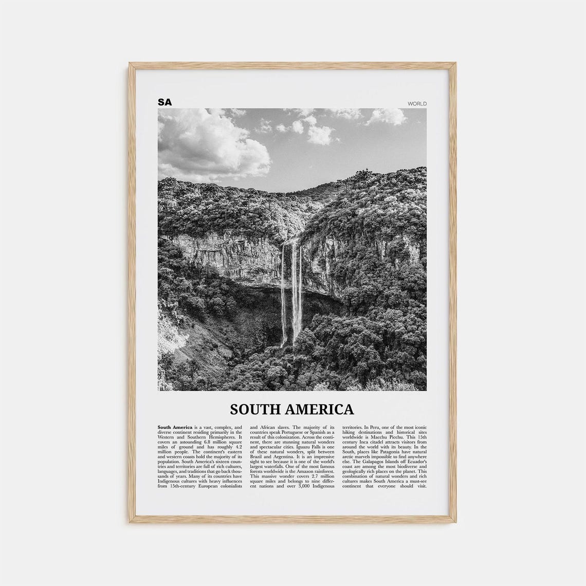 South America Black and White Travel Poster