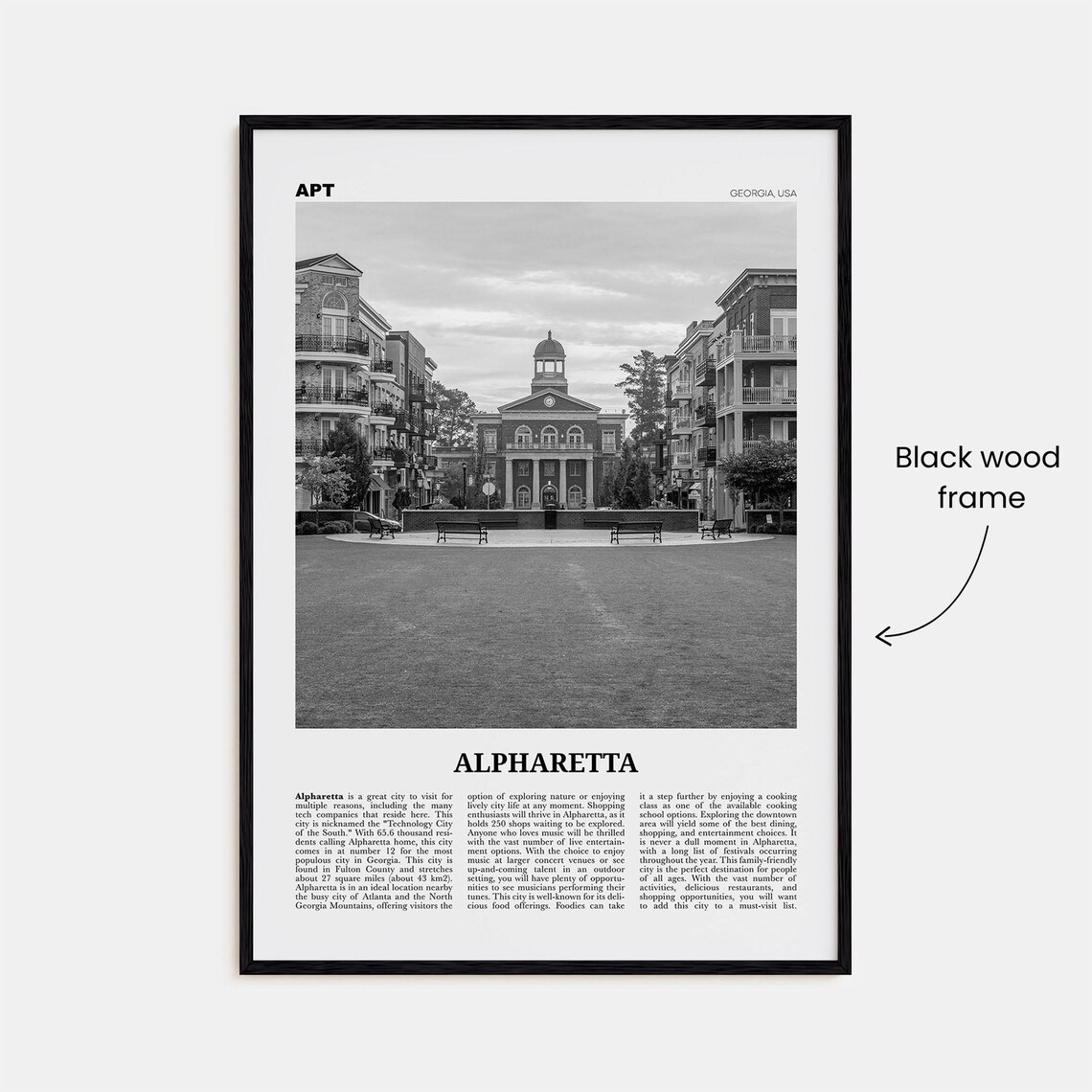 Alpharetta Black and White Map Art Print, Georgia USA - Image 3