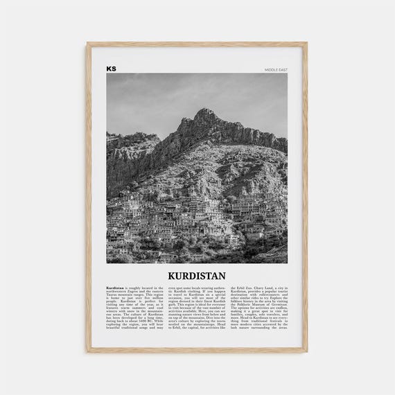 Kurdistan Black and White Map Travel Poster