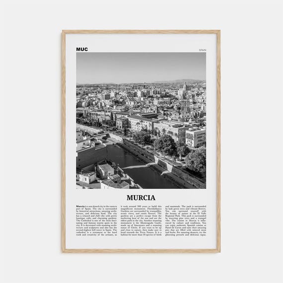 Murcia Black and White Travel Poster, Spain Europe
