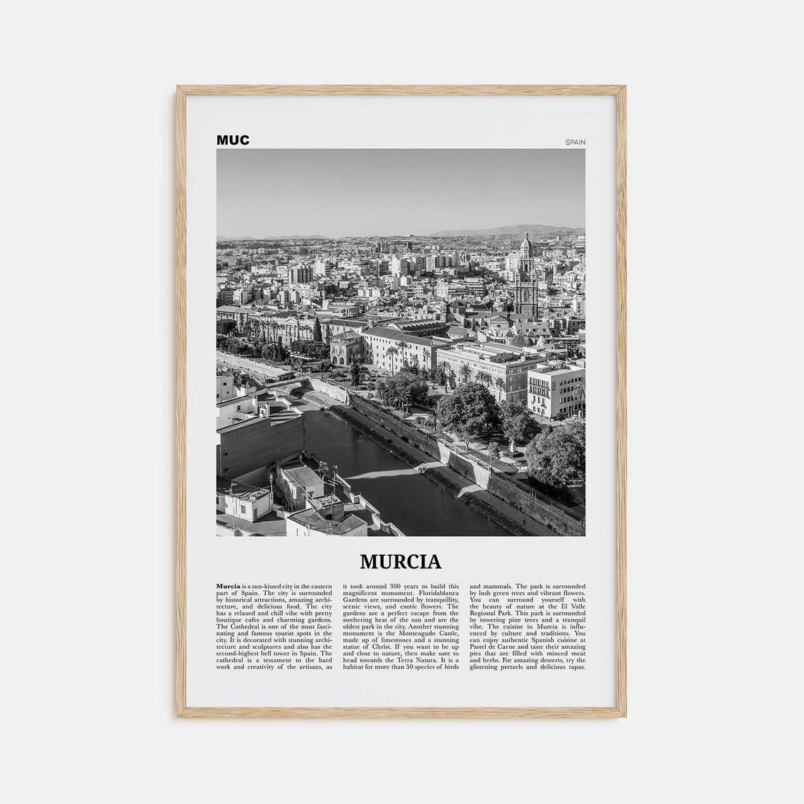 Murcia Black and White Travel Poster, Spain Europe