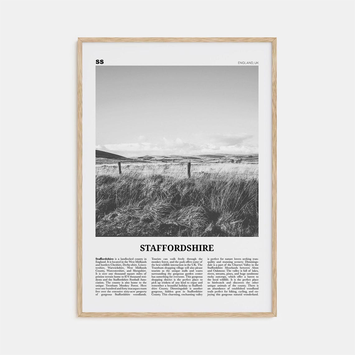 Staffordshire Print Black And White Staffordshire Wall Art Staffordshire Poster Staffordshire Photo Staffordshire Map England Uk