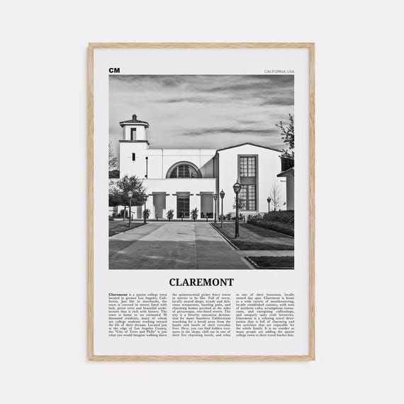Claremont Black and White Travel Poster, California