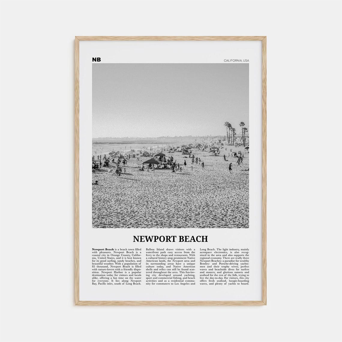 Newport Beach Black and White Travel Poster