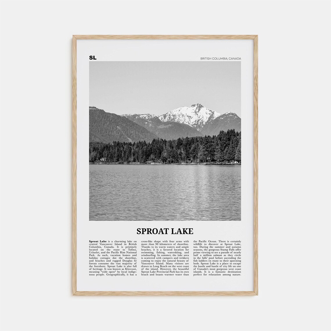 Sproat Lake Black and White Travel Poster Print