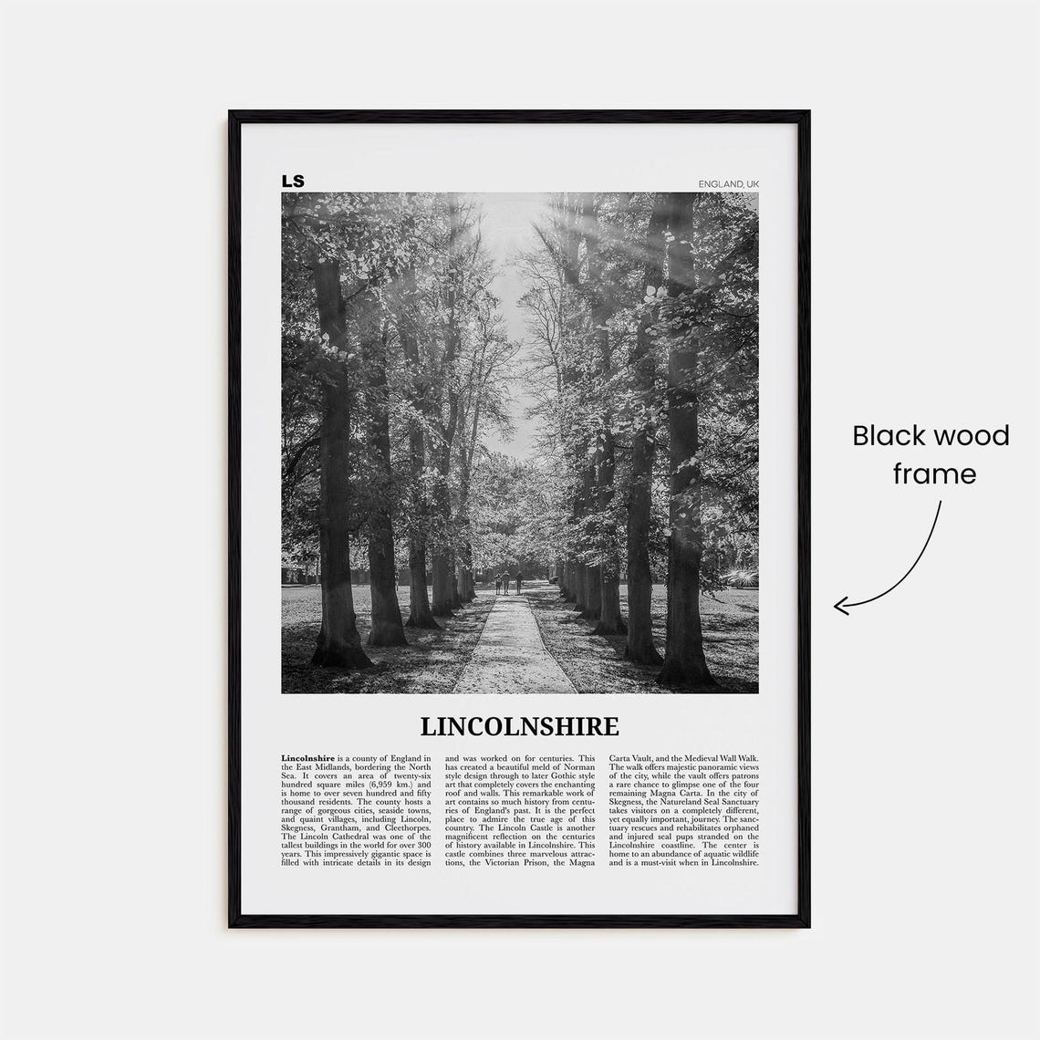 Lincolnshire Print Black And White Lincolnshire Wall Art Lincolnshire Poster Lincolnshire Photo Lincolnshire Map England Uk - Image 3