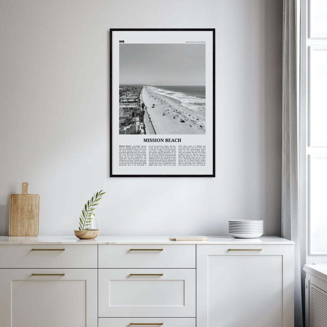 Mission Beach Black and White, San Diego Travel Poster - Image 2