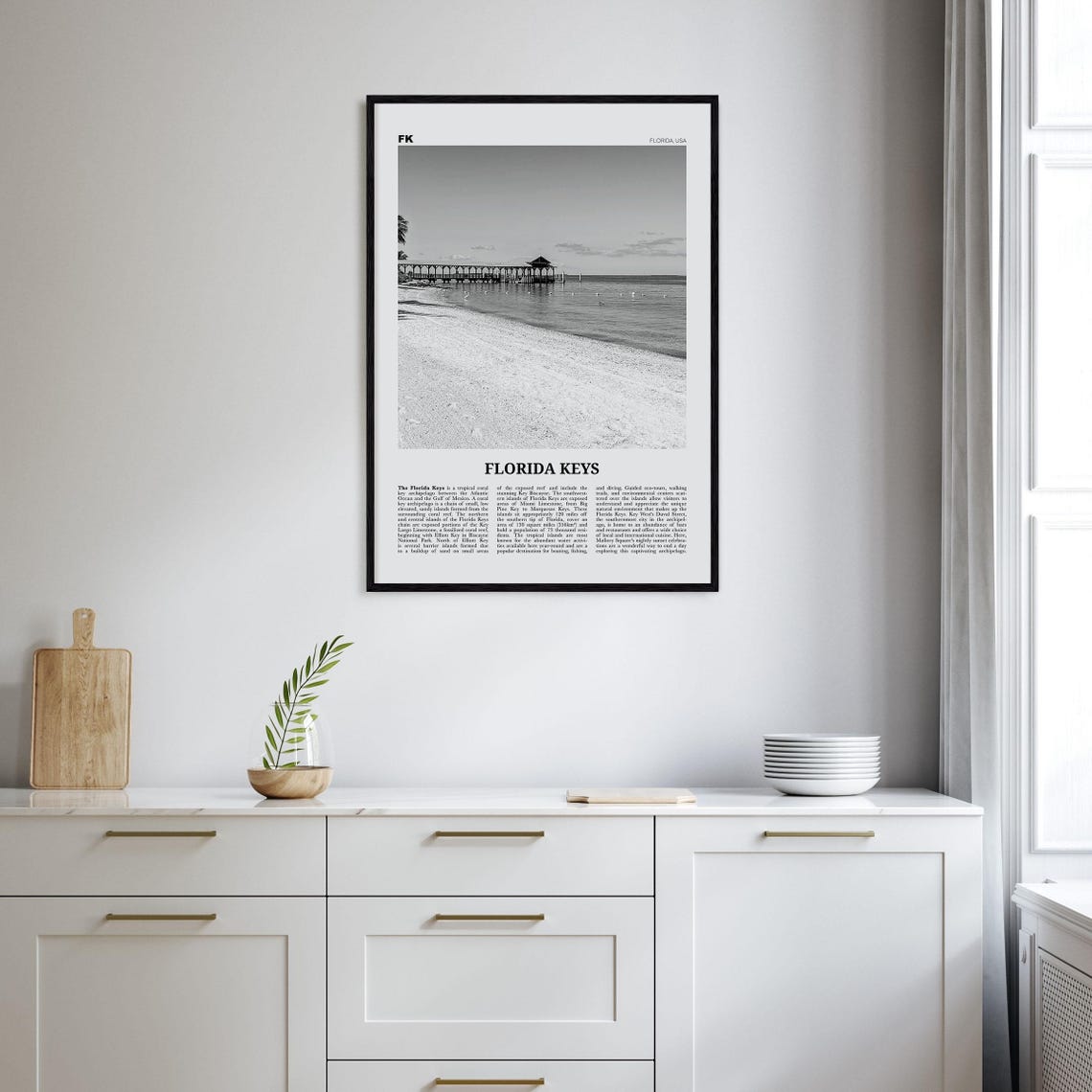 Florida Keys Black and White Travel Poster, Map - Image 2