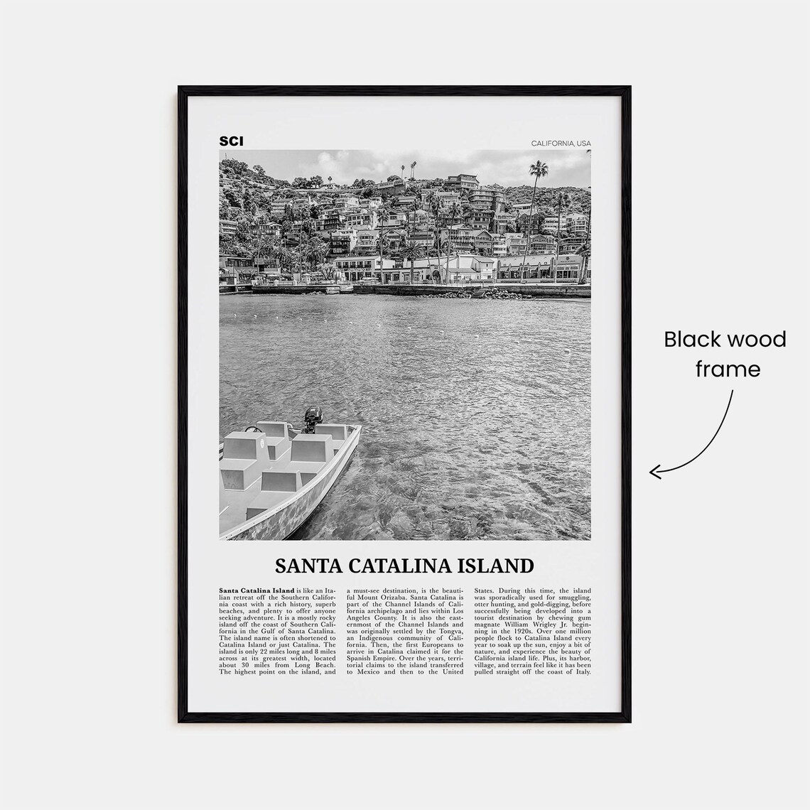 Santa Catalina Island Black and White Travel Poster - Image 3