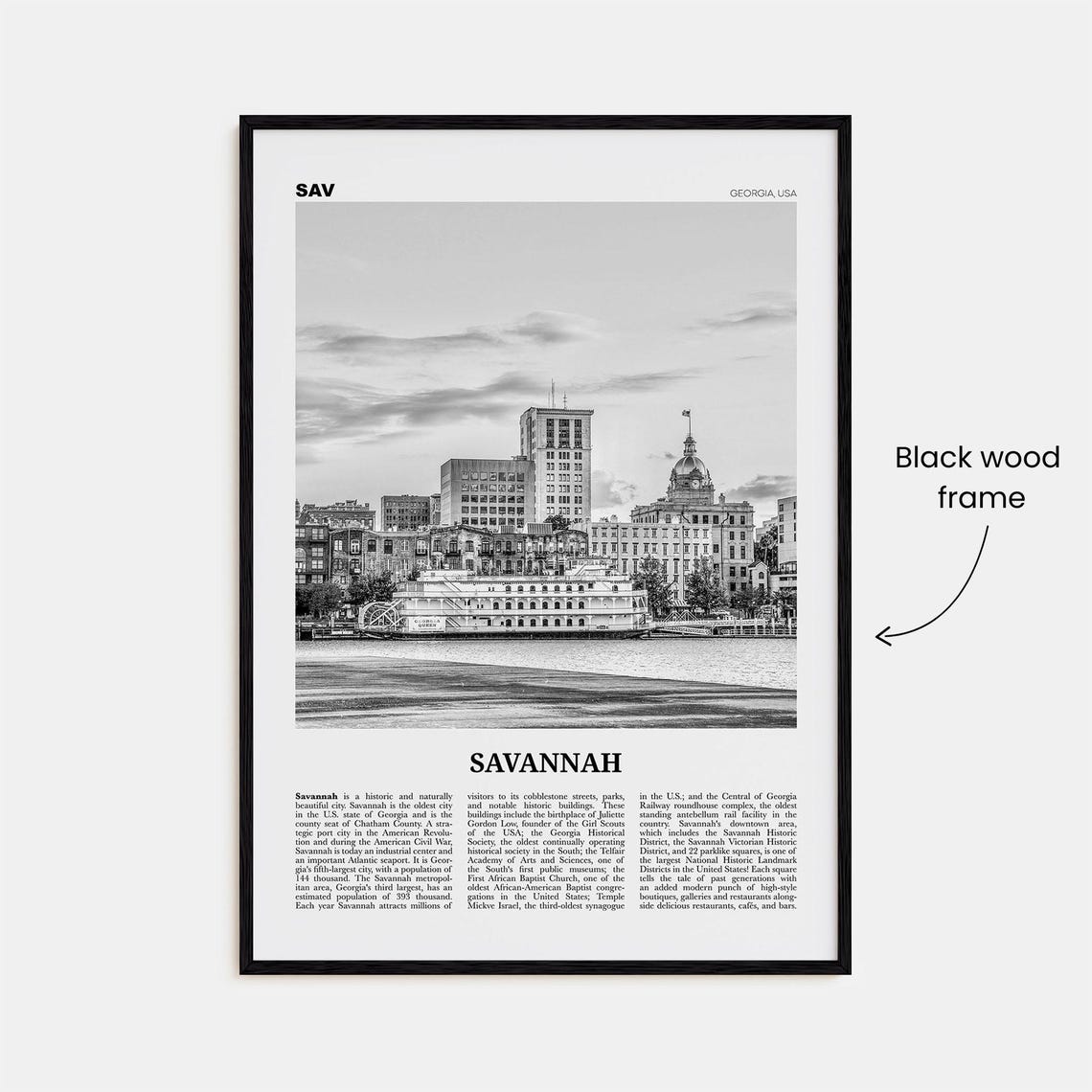 Savannah Black and White Travel Poster, Georgia USA - Image 3