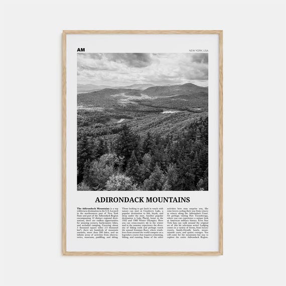 Adirondack Mountains Black and White Travel Poster
