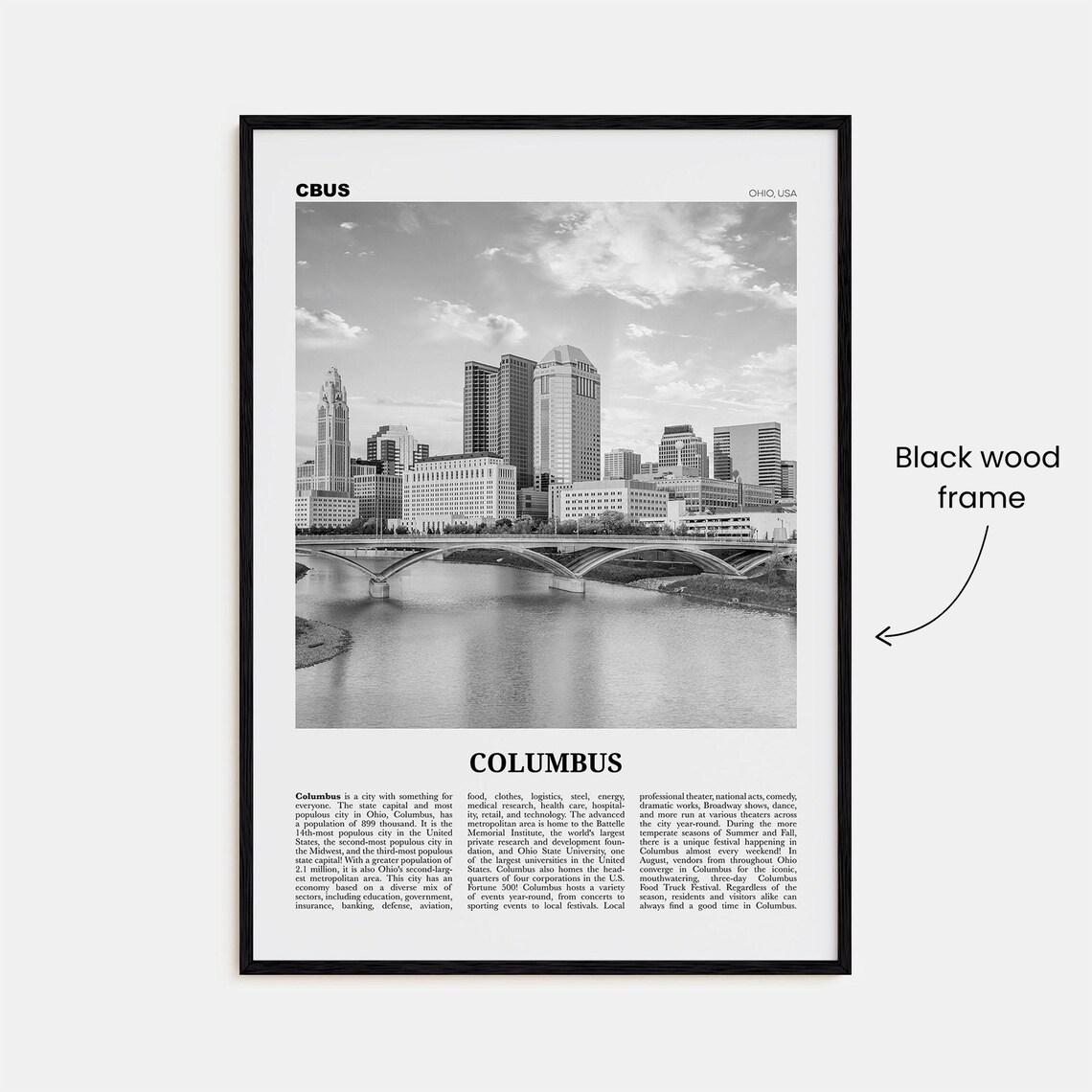 Columbus, Ohio Black and White Wall Art Print - Image 3