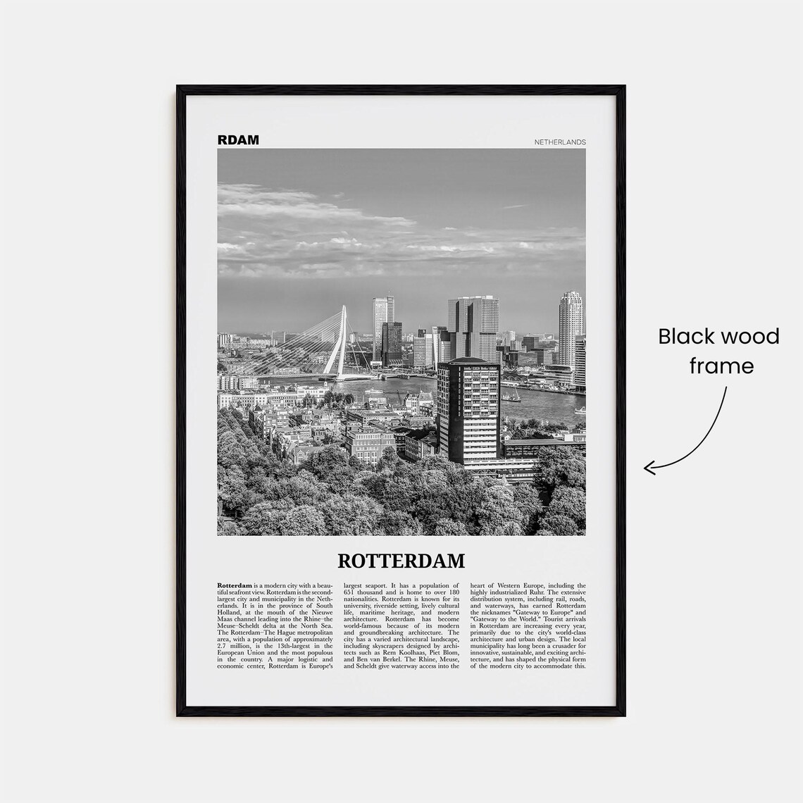 Rotterdam Black and White Travel Poster, Netherlands - Image 3