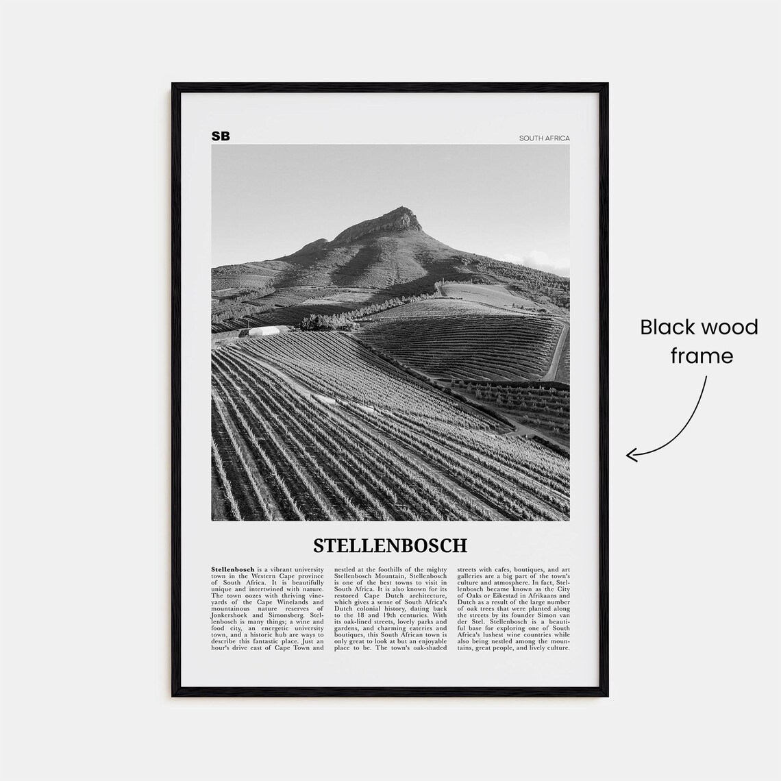 Stellenbosch Black and White Travel Poster, Map - Image 3
