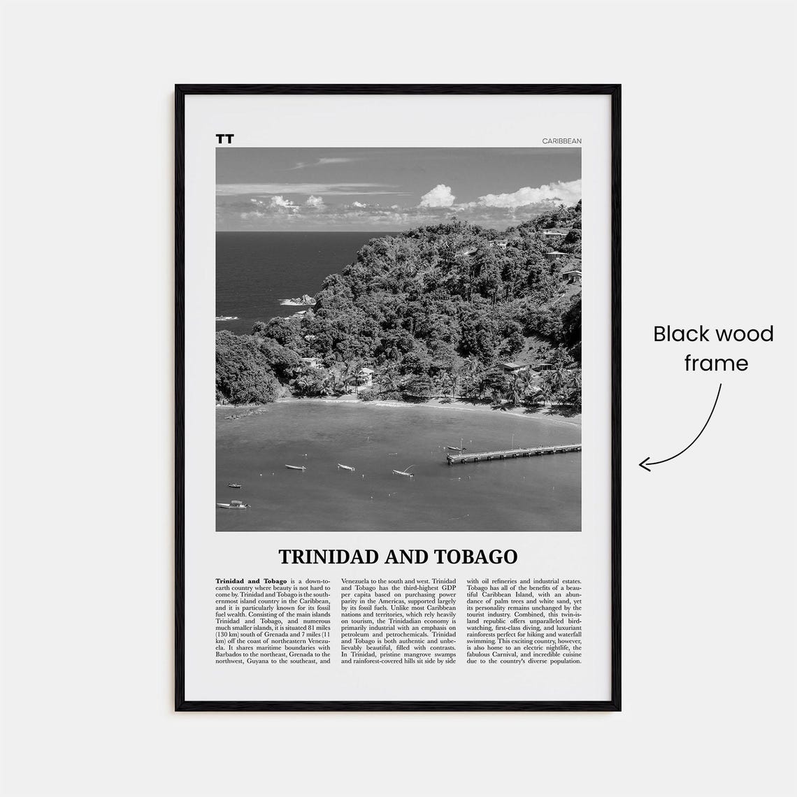 Trinidad and Tobago Black and White Poster, Port Of Spain - Image 3
