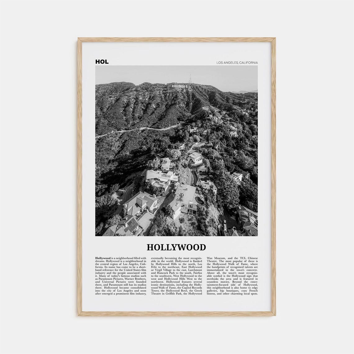 Hollywood Black and White Travel Poster, Los Angeles